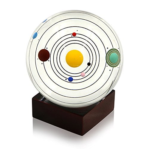 Kids and Student Sumnacon Clear Crystal Ball Sphere 80mm // 3 inch Solar System Crystal Ball with Wood Stand Lover of Space Planet Balls for Astronomer
